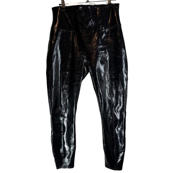 Spanx Faux Patent Leather Leggings Black Medium Petite High Rise Edgy Cool - Picture 5 of 11